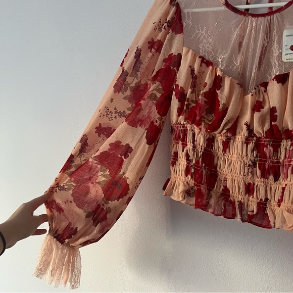 NWT Free People Daphne Cropped Smocked Romantic Blouse - Picture 4 of 15